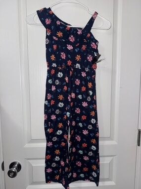 Girls Navy Floral One-Shoulder Jumpsuit